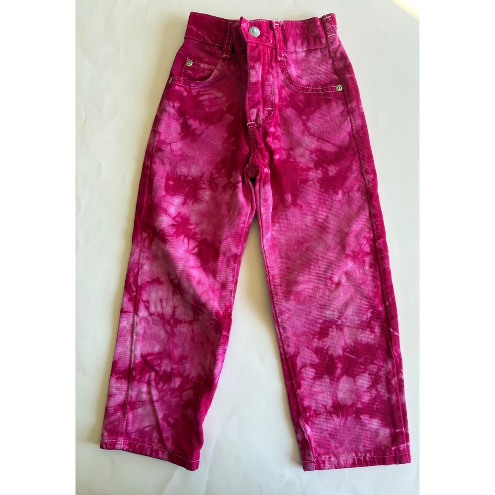 Vintage Lee Girls Pink Tie Dye Denim Pants Size 5 Slim High Waist Made in USA